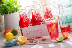 Geschmackvolle rote Orangeade mit tadellosem Blatt lizenzfreie stockfotografie Geschmackvolle rote Orangeade mit tadellosem Blatt lizenzfreie stockfotografie