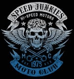Geschwindigkeits-Junkie-Motorrad-Weinlese-Entwurf vektor abbildung Geschwindigkeits-Junkie-Motorrad-Weinlese-Entwurf vektor abbildung