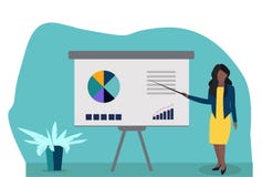 Geschäftsfrau, die eine Darstellung vom whiteboard mit infographics macht stock abbildung Geschäftsfrau, die eine Darstellung vom whiteboard mit infographics macht stock abbildung