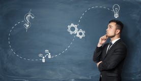 Geschäftsmann, der auf Geschäftsstrategie erwägt Lizenzfreie Stockfotos Geschäftsmann, der auf Geschäftsstrategie erwägt Lizenzfreie Stockfotos