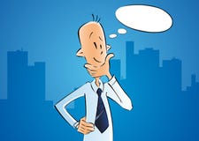 Geschäftsmann, der mit Idee in der Blase denkt lizenzfreie abbildung Geschäftsmann, der mit Idee in der Blase denkt lizenzfreie abbildung