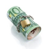 Gesloten broodje van Euro die bankbiljetten op witte achtergrond worden geïsoleerd stock foto's Gesloten broodje van Euro die bankbiljetten op witte achtergrond worden geïsoleerd stock foto's