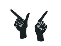 Gesture. Direction sign. Two female hands with index up showing course. Vector. stock illustration Gesture. Direction sign. Two female hands with index up showing course. Vector. stock illustration