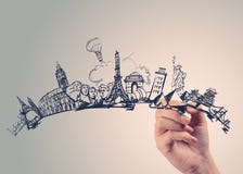 getrokken hand het reizen rond de wereld stock foto getrokken hand het reizen rond de wereld stock foto