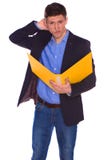 Geïsoleerd portret van zakenman met omslag, stock foto Geïsoleerd portret van zakenman met omslag, stock foto