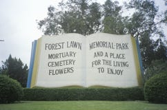 Giant book at entrance of Forest Lawn Cemetery royalty free stock image Giant book at entrance of Forest Lawn Cemetery royalty free stock image