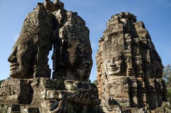 Giant Stone Faces Of Bayon Temple In Angkor Thom Royalty Free Stock Image