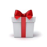 Gift box or Present box with red ribbon and bow isolated on white background stock illustration Gift box or Present box with red ribbon and bow isolated on white background stock illustration