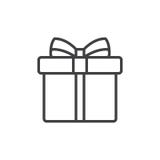 Gift box with ribbon line icon, outline vector sign, linear style pictogram isolated on white.