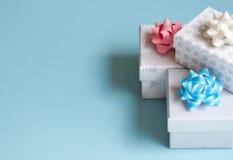 Gift boxes on blue background royalty free stock photos Gift boxes on blue background royalty free stock photos