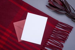 Gift card and burgundy wrap on a gray background royalty free stock photo Gift card and burgundy wrap on a gray background royalty free stock photo