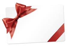 Gift card with red ribbon bow Isolated on white