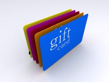 Gift cards. A collection of colored, generic gift cards. White background Gift cards. A collection of colored, generic gift cards. White background