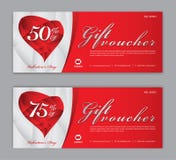 Gift Voucher template, Coupon, discount, for Happy Valentine`s Day, Sale banner, Horizontal layout, discount cards, headers royalty free illustration Gift Voucher template, Coupon, discount, for Happy Valentine`s Day, Sale banner, Horizontal layout, discount cards, headers royalty free illustration