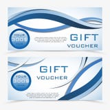 A gift voucher template for three hundred dollars with a soft light background and a blue wavy curve pattern of lines. stock illustration A gift voucher template for three hundred dollars with a soft light background and a blue wavy curve pattern of lines. stock illustration