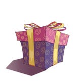 Giftbox met gele lint en boog, krulpatroon vector illustratie Giftbox met gele lint en boog, krulpatroon vector illustratie