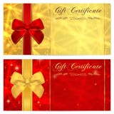 Giftcertificaat, Bon, Coupon, Uitnodiging of het malplaatje van de Giftkaart met fonkelende, fonkelende sterren (textuur) en boog royalty-vrije illustratie Giftcertificaat, Bon, Coupon, Uitnodiging of het malplaatje van de Giftkaart met fonkelende, fonkelende sterren (textuur) en boog royalty-vrije illustratie