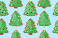 Gingerbread cookies in form of christmas trees. Seamless Vector Background. royalty free illustration Gingerbread cookies in form of christmas trees. Seamless Vector Background. royalty free illustration