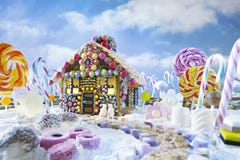 Gingerbread house in christmas landscape