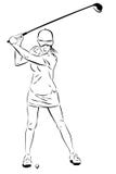 Giocatore di golf femminile che oscilla un club di golf illustrazione di stock Giocatore di golf femminile che oscilla un club di golf illustrazione di stock