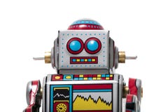 Giocattolo d'annata del robot della latta immagini stock Giocattolo d'annata del robot della latta immagini stock