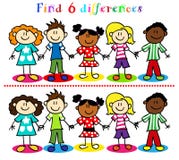 Gioco di differenza con le figure del bastone dei bambini illustrazione vettoriale Gioco di differenza con le figure del bastone dei bambini illustrazione vettoriale