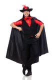 Giovane in cappotto di carnevale isolato su bianco immagini stock Giovane in cappotto di carnevale isolato su bianco immagini stock