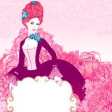 Giovane signora della bella annata che tiene blocco per grafici vuoto royalty illustrazione gratis Giovane signora della bella annata che tiene blocco per grafici vuoto royalty illustrazione gratis