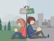 Girl And Boy Read Mail Royalty Free Stock Image