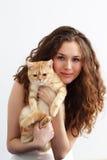 Girl And British Cat Stock Photos