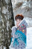 Girl with beautiful hair on her head in Russian folk style in blue shawls royalty free stock photo Girl with beautiful hair on her head in Russian folk style in blue shawls royalty free stock photo