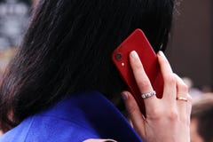 The girl calls on a mobile phone. Rear view royalty free stock photos The girl calls on a mobile phone. Rear view royalty free stock photos