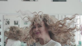 Young Blonde Singer With Curly Hair Microphone Stock Video