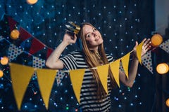 Girl decorating home Christmas New Year time royalty free stock images Girl decorating home Christmas New Year time royalty free stock images