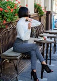 Girl fashionable lady with smartphone. Pleasant time and leisure. Relax and coffee break. Happy to hear you. Woman stock photos Girl fashionable lady with smartphone. Pleasant time and leisure. Relax and coffee break. Happy to hear you. Woman stock photos