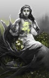 The girl in gray sits at the stump royalty free illustration The girl in gray sits at the stump royalty free illustration