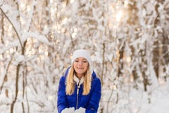 The girl have a rest in the winter woods. royalty free stock photo The girl have a rest in the winter woods. royalty free stock photo