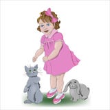 A girl with her little friends. stock illustration A girl with her little friends. stock illustration