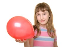 Girl Holds Red Balloon On Hand Royalty Free Stock Image