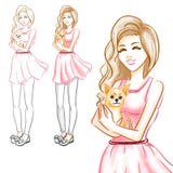 The girl hugs a little dog of a chihuahua vector illustration The girl hugs a little dog of a chihuahua vector illustration
