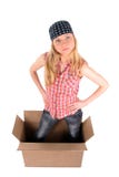 Girl In A Cardboard Box, Looking Up Royalty Free Stock Images