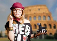 Girl In Hipster Glasses Holding Polaroid On Royalty Free Stock Photo Girl In Hipster Glasses Holding Polaroid On Royalty Free Stock Photo