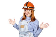Girl In The Builders Hard Hat Stock Photography