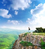 Girl On The Peak Of Mountain Stock Images