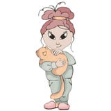 Girl in pajamas with a red cat in their hands. Illustration isolated on white background. royalty free illustration Girl in pajamas with a red cat in their hands. Illustration isolated on white background. royalty free illustration
