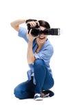 Girl-photographer Takes Pictures Stock Image Girl-photographer Takes Pictures Stock Image