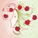 Girl Profile With Poppies On Watercolour Backgroun Stock Photo