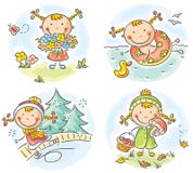 Girl's activities during the four seasons stock illustration Girl's activities during the four seasons stock illustration