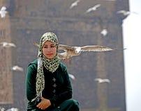 The girl and the seagulls of Essaouira royalty free stock image The girl and the seagulls of Essaouira royalty free stock image