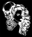 Girl with skeleton make up hand drawn vector sketch. Santa muerte woman witch portrait stock illustration Day of the vector illustration Girl with skeleton make up hand drawn vector sketch. Santa muerte woman witch portrait stock illustration Day of the vector illustration